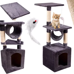 Mały Drapak dla kota z legowiskiem, domkiem, tunelem i zabawką - 4 poziomy - 92cm